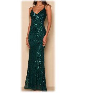 Like New - Size S - Lulus Forest Green Sequin Lace-Up Maxi Dress